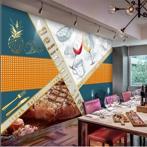 烤肉店装修墙纸个性创意自助餐牛排3d背景墙面装饰壁画西餐厅壁纸