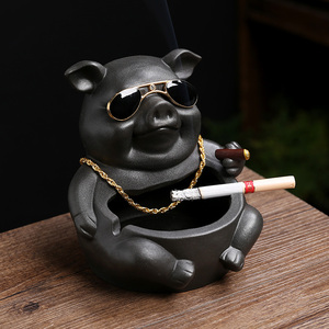 创意潮流烟灰缸可爱卡通猪陶瓷家居饰品轻奢个性办公防飞灰烟灰缸