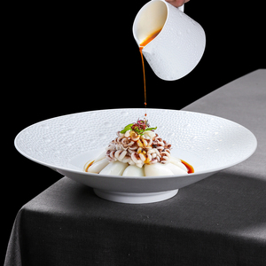 欧式陨石纹喇叭碗西餐蔬菜沙拉碗饭店用冷菜盘子高颜值陶瓷菜盘子