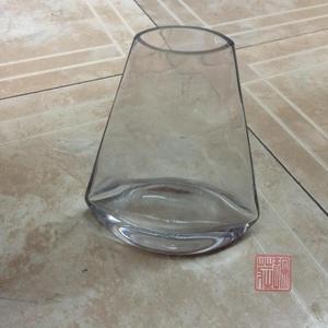 透明玻璃花瓶扁花器水滴造型水晶玻璃摆件鱼缸水生植物