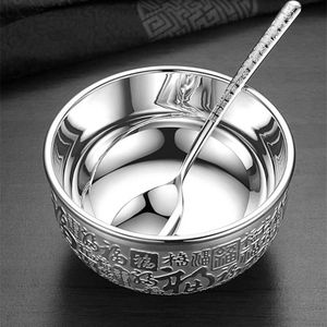 高档999银制 银碗纯银 银筷子 银勺子 银三件套 纯银套装批发