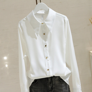 韩国白色缎面衬衫女长袖秋季新款设计感小众雪纺轻熟垂感职业上衣