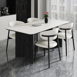 北欧实木岩板餐桌长方形现代简约家用餐桌餐椅组合轻奢小户型饭桌