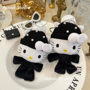 【Acasa】Kitty小香风黑白珍珠针织ins帽子毛线挂包钥匙扣包挂件