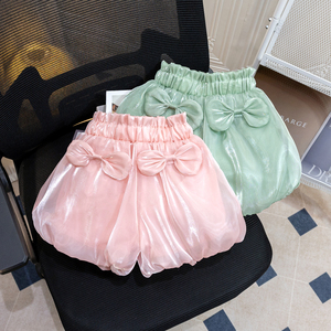 夏季女童雪纺洋气短裤2023新款儿童时尚甜美花苞糖果色薄款灯笼裤