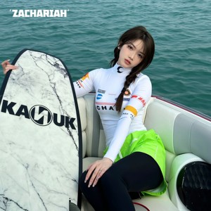 ZACHARIAH白色长袖印花冲浪服女速干防晒分体游泳衣水母服潜水服