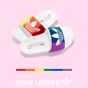 代购阿迪达斯adidas Adilette "Pride Pack"三叶草彩虹款男女拖鞋