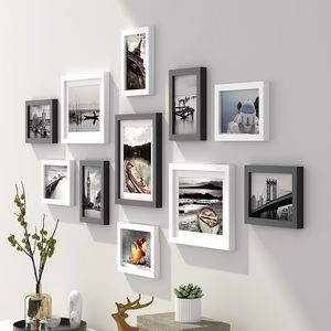 客厅创意照片墙实木相片墙上免打孔卧室房间墙面装饰组合相框挂墙