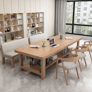 双层纯实木书桌双人学习桌客厅桌子长条桌工作台圆角餐桌大板桌