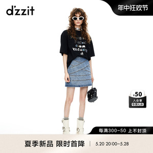 【dzzit情绪T】地素短袖T恤2024夏季新款字母刺绣设计宽松上衣女