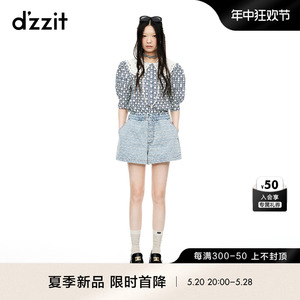 【dzzit爱心老花】地素牛仔短裤2024夏季新款抽绳提花工艺裤子女