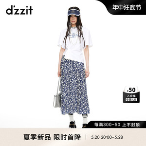 【dzzit情绪T】地素不对称短袖T恤2024夏季新款美式复古刺绣上衣
