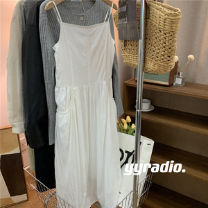 韩国2024春季新款小性感洋气长款黑色白色吊带连衣裙
