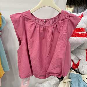 韩国ms6266甜美短款无袖小上衣女下摆抽绳设计显瘦小衫时尚衬衫潮