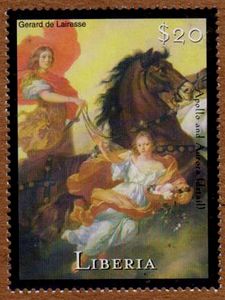 利比里亚希腊神话名画邮票~太阳神阿波罗与曙光女神奥罗拉1枚新票