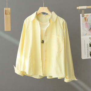 糖果色衬衫外套女短款2024春季新款洋气小个子高级感黄色衬衣上衣