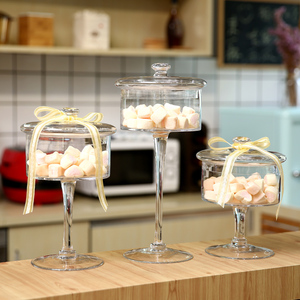 欧式玻璃糖果罐带盖高脚透明储物罐展示甜品台软装饰婚庆家居摆件