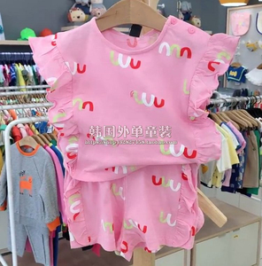 韩国小雨伞童装女宝宝夏装粉色洋气短袖体恤短裤韩版儿童两件套装