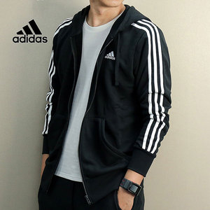 Adidas阿迪达斯纯棉夹克男2024春季新款运动服连帽上衣宽松外套