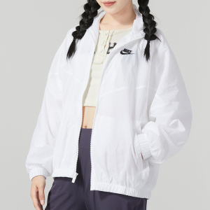 NIKE耐克正品女装梭织夹克2024新款运动服防风上衣白色外套DM6186