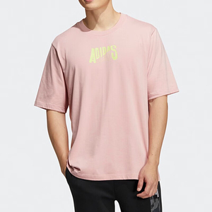 Adidas阿迪达斯粉色短袖男装2024春季新款圆领半袖透气运动服T恤