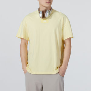 Adidas阿迪达斯黄色短袖男士2024春季新款透气半袖休闲运动服T恤