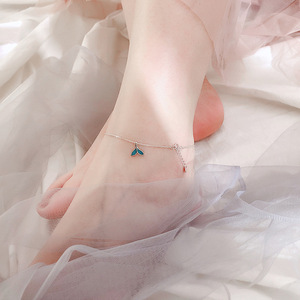 s925银蓝色鱼尾脚链简约个性气质小众设计感清新学生脚环韩版女款