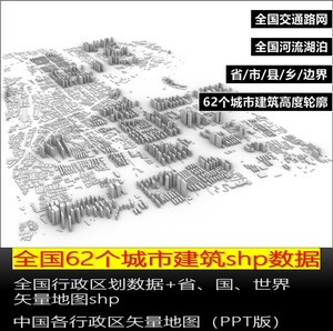 ArcGIS全国62个城市建筑高度矢量数据/shp行政区划/省市县乡镇级