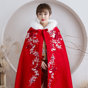 汉服斗篷长款披风中国风外套加绒加厚毛领中式古装披肩冬季女成人