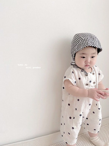 韩国童装新款ins婴童夏装婴儿波点爬服男女宝宝幼儿短袖连体衣棉3