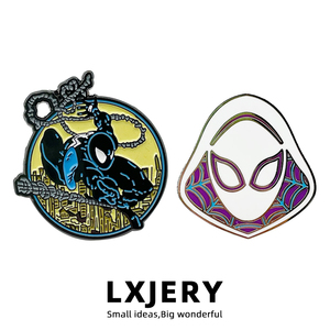 LXJERY 超级英雄黑蜘蛛侠与蜘蛛女侠格温胸针 动漫粉丝金属徽章