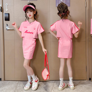 巴拉巴柆女童夏季套装新款2024洋气大童装韩版时髦运动连衣裙儿童