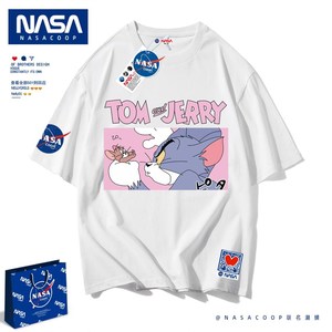 NASA潮牌猫和老鼠联名汤姆和杰瑞圆领纯棉T桖短袖宽松男女情侣夏