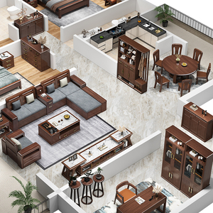北欧现代简约新中式实木家具客厅餐厅卧室单房全屋套装组合