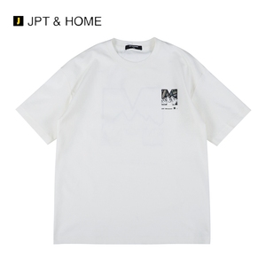 JPTHOME24夏酷感潮流男士合体版型刺绣图案山岳印花短袖圆领T恤