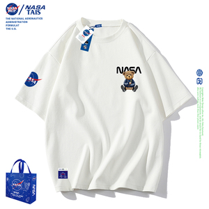 NASA联名美式秋冬圆领卫衣男情侣宽松加绒上衣服潮夏季短袖t恤男