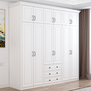 主卧室实木颗粒板衣柜靠墙多功能欧式现代简约北欧次卧带抽屉储物