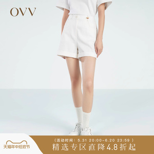 OVV春夏热卖女装轻薄有型翻边易搭白色短裤