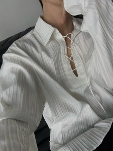 美式复古禁欲高级感长袖衬衫男宫廷巴洛克风宽松特殊纹理白色衬衣