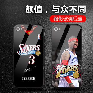 oppoR11/R11plus手机壳NBA76人艾弗森篮球A77/A83钢化玻璃壳A39套