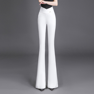 白色裤子喇叭裤女2024年春夏新款高腰显瘦弹力垂感西装微喇裤加绒
