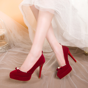 防水台超高跟鞋红色婚鞋女2023年新款结婚鞋子新娘鞋秀禾婚纱两穿