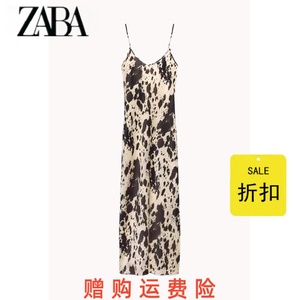 ZA女装 春季新款动物纹印花丝缎质感露背吊带连衣裙 2256170 093
