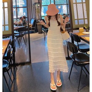微胖女生穿搭奶甜吊带裙女夏季新款大码仙女装沙滩蛋糕连衣裙薄款