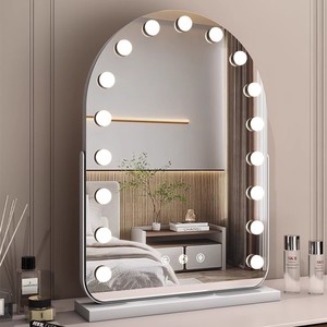 大号拱形化妆镜led带灯泡网红镜子梳妆镜台式桌面卧室智能美妆镜