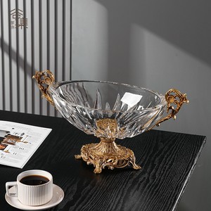 进口水晶船型水果碗欧式复古配铜高档果盘装饰摆件客厅茶几果盆