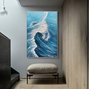 如鱼得水手绘油画客厅沙发背景墙装饰画2024新款现代简约高级感端