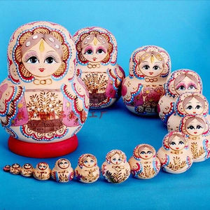 俄罗斯椴木纯手工彩绘制做15层小树套娃
