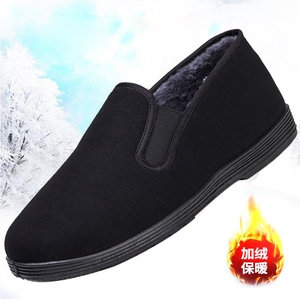 老北京布鞋男士冬季东北加绒加厚保暖二棉鞋防滑工作一脚蹬帆布鞋