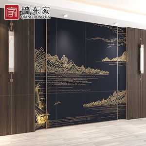 新中式玄关独秀墙布2023高端壁布卧室客厅电视刺绣硬包背景墙定制